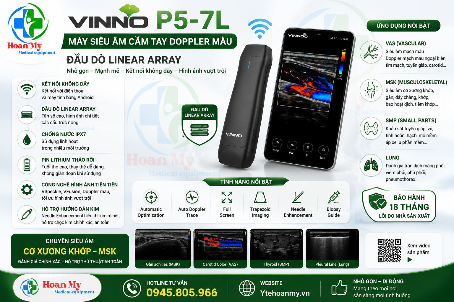 Máy siêu âm cầm tay doppler màu VINNO P5-7L